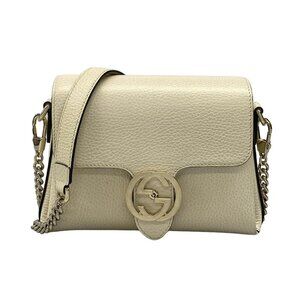 Auth GUCCI Interlocking G 607720 Cream Leather - Shoulder Bag